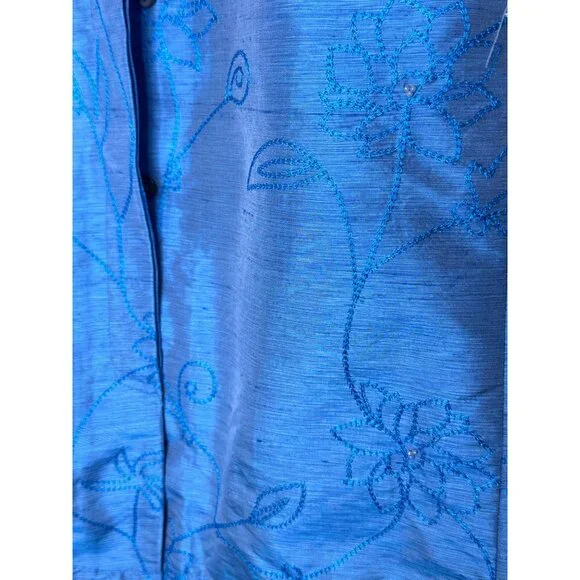 French Laundry Silk Jacket Blue Floral Embroidery 3/4 Sleeve Size Small - Picture 5 of 8